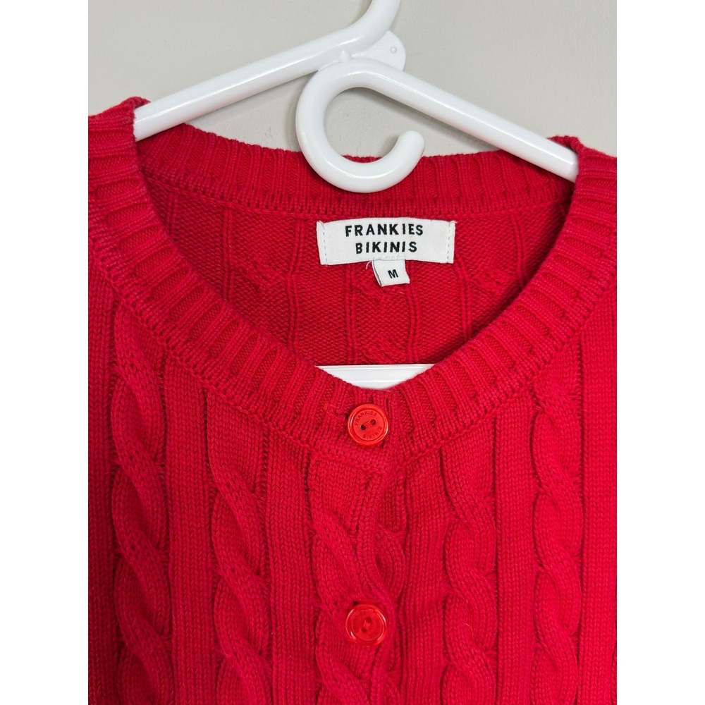 Frankies Bikinis Dudley Cable Knit Sweater Womens M Red Cropped Beach Layering - Picture 4 of 10